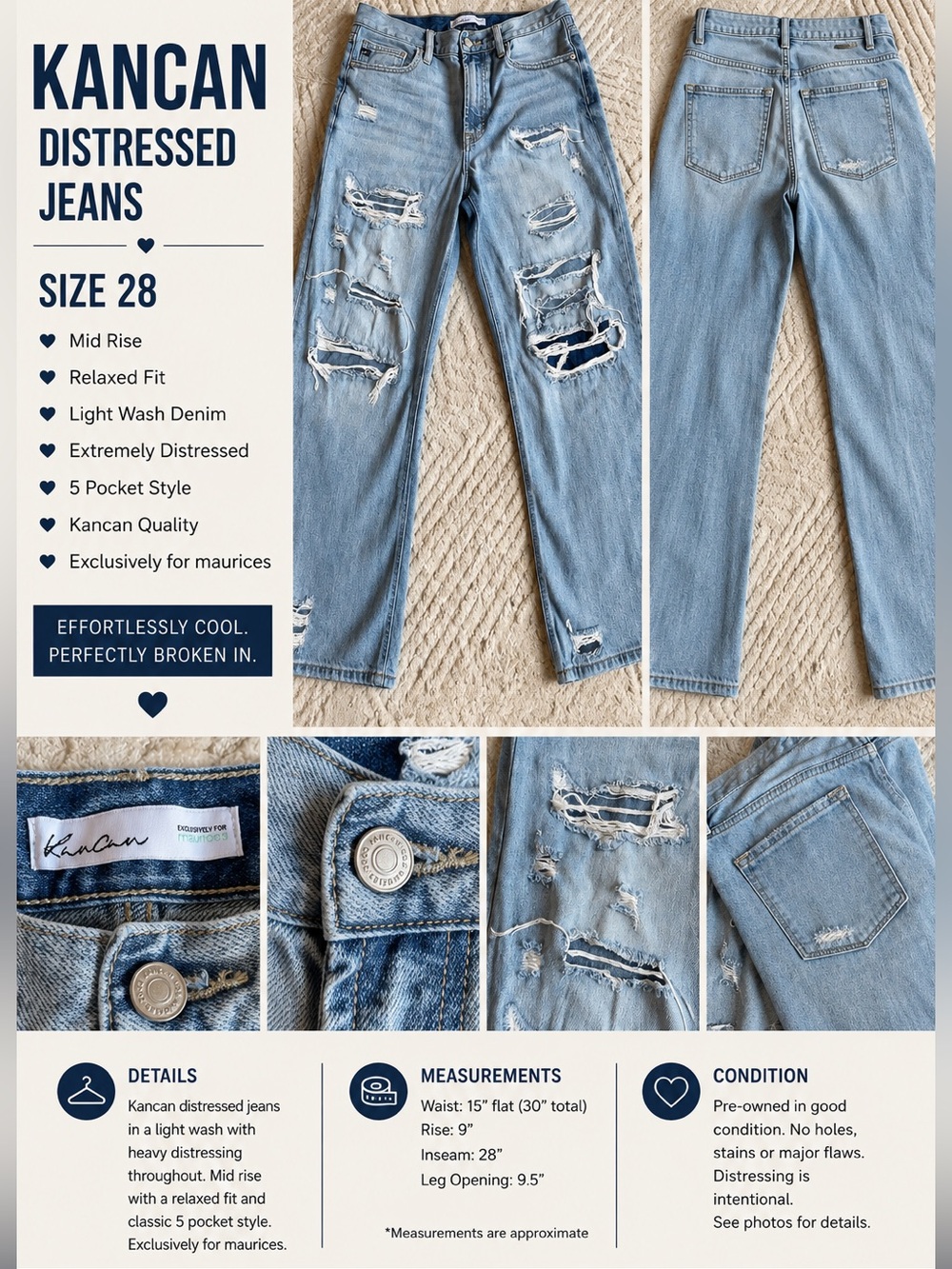 Kancan Light Wash Distressed woman’s Jeans - Light Blue
